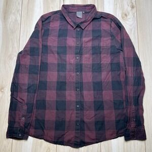 ICHI long Sleeve Button Up Shirt Mens Size 42 Checkered Red Black Pocket Cotton